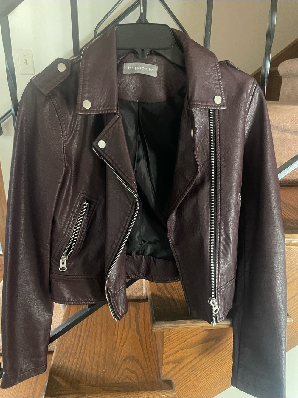 bagatelle Women's Dark Burgundy Faux Leather Moto Jacket